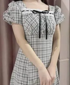 バストギャザーリボンワンピー ス　ホワイトチェック　An MILLE