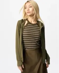 ユニクロ UNIQLO エアリズムUVカットフルジップパーカー L長袖 オリーブ