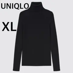 ユニクロ【XL】エクストラファインメリノ タートルネックセーター リブ 長袖 黒