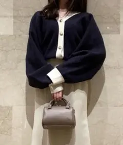 snidel バイカラーミドルカーディガン ネイビー