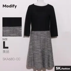 美品 Modify ワンピース 日本製 異素材切替 ボートネック ウール混のサムネイル