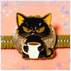 猫帯留め (^ =×= ^) 黒猫 ❁ティータイム帯留め♪銀色メタルデザイン໒꒱
