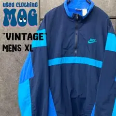 90s《US古着》ナイキ ハーフジップナイロンジャケット 刺繍ロゴ メンズXL程