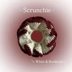 韓国風シュシュ ヘアアクセサリー かぎ編み 毛糸 ハンドメイド 編み物 赤 白