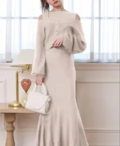 前後2WayカーディガンXマーメイドワンピースニットセット[rut667]