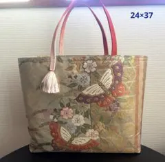 帯のリメイクバッグ　　蝶　桜