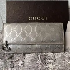 美品✨GUCCI インプリメ　GG柄　メタリックシルバー　グレー　メンズ　長財布