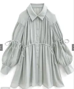 GRL リボンギャザーシャツミニワンピース[tg773]