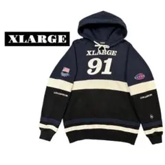 XLARGE 91 プルオーバーパーカー L メンズ 濃紺 ストリート 星条旗