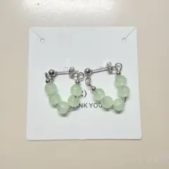 『どれでも2点で450円』M366天然石風 ミントグリーン ビーズ フープピアス