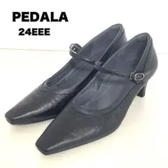 美品⭐︎ASICS PEDALA メリージェーン パンプス レザー 黒 幅広 24