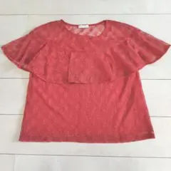 earth 透け感レーストップス 赤(オレンジ)