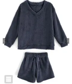 ボアVネックトップスxショートパンツセットアップ　ze824 グレイル