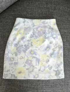 花柄　フラワー　ブルー　ミニスカート　タイトスカート