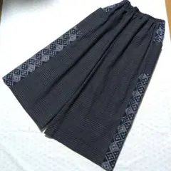 ワイドギャザーパンツ☆書生絣、手織り久留米絣☆ハンドメイド☆着物リメイク