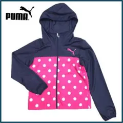 PUMA ドット柄 ウィンドブレーカー レディースS 裏メッシュ ピンク×黒
