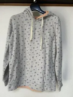 グレー花柄フード付きパーカー　リバーシブルオレンジ