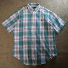 90s〜 Ralph Lauren 半袖チェックシャツ L ミントグリーン
