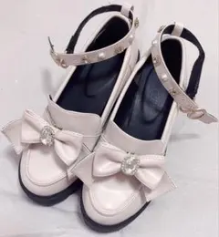 LIZLISA 厚底ビジューリボンローファー ピンク