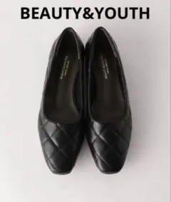 【美品】BEAUTY&YOUTH キルティング フラットパンプス 黒 24.5