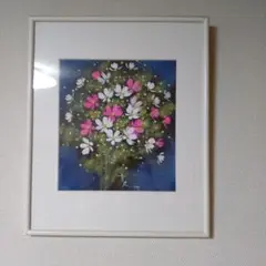 希少　コスモス画家　 荒木幸史　Koji　サインあり　ガラス　額装　絵画　静物画 Yahoo!オークション - 希少 90年代 ビンテージ 荒木幸史 KOJI