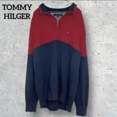 TOMMY HILGER フラッグロゴ　刺繍　ハーフジップ　ニット