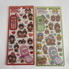 【正規品】モンチッチ 平成はっぴーフォン　ステッカー　もんちっち　シール　２種