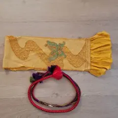 蝶刺繍イエロー帯締めとカラフル編み帯セット