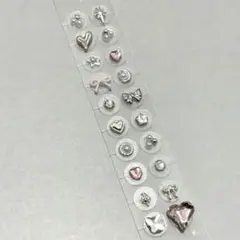 #06 耳つぼジュエリー 20粒 パール リボン シルバー ピンク ハート