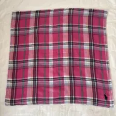 ポロ刺繍入りピンクチェックハンカチ