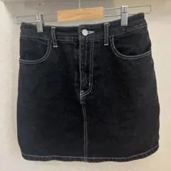 ブラックデニム 台形ハイウエストミニスカート