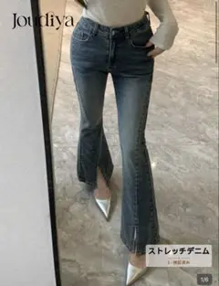 スリットフレアレッグジーンズ　ブルー Mサイズ