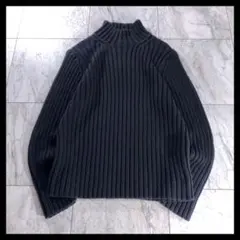 00s OLD GAP 肉厚 リブ編み ハイネック コットンニット 無地 黒