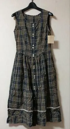 90年代レトロ　Aristy チェック柄 ノースリーブ ワンピース