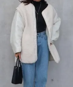 完売カラー アイボリー ボア×キルティング 2WAY ベスト クリーニング済