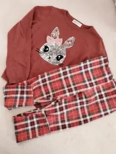 H&M 2着セット　薄手のスパンコール付きセーター　チェック柄パンツ