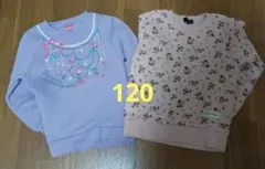 120 キッズ　裏起毛　長袖　可愛い　女の子　トレーナー　花柄　紫　ピンク