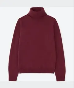 カシミヤタートルネックセーター（長袖）　カシミア100 ワインレッド　タートル