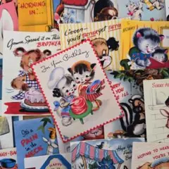 レトロアニマルポストカードデザイン　コラージュ素材　ジャンクジャーナル