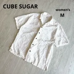 【キューブシュガー】総レース 半袖シャツ アイレット刺繍 涼しげ 夏服 M 美品