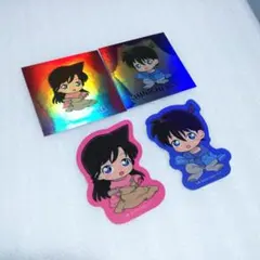 名探偵コナン　ちぢませ隊　ガチャガチャ　ステッカー　新一　蘭