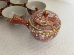 九谷焼　茶器セット　急須湯呑み湯冷し7点　赤絵　金彩　レトロ　骨董