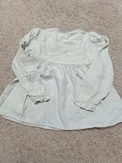 ブランシェス　花柄刺繍 長袖ブラウス 薄緑色