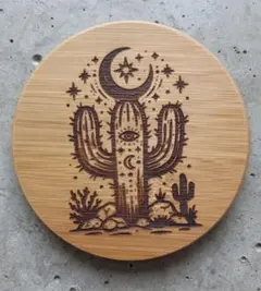 プラントコースター サボテン柄 竹製 ハンドメイド