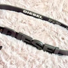 DIESEL ディーゼル ロゴ入りベルト 牛革 メタリック ロゴバックル