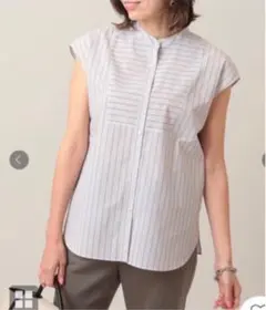 【美品】untitled フレンチスリーブ　ストライプ柄　シャツ　ブラウス