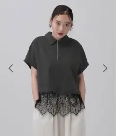 LEPSIM レースドッキングZIPプルオーバー