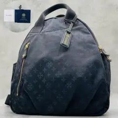 美品 ラシット リュック デイバッグ ネイビー ナイロン モノグラム