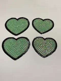 デコうちわ うちわデコ パーツ 緑 ハート4点セット