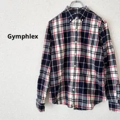 Gymphlex シャツ　チェック　長袖　黒　ワンポイント　綿100%